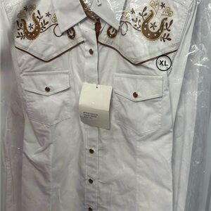 Men's White Embroidered Western Shirt